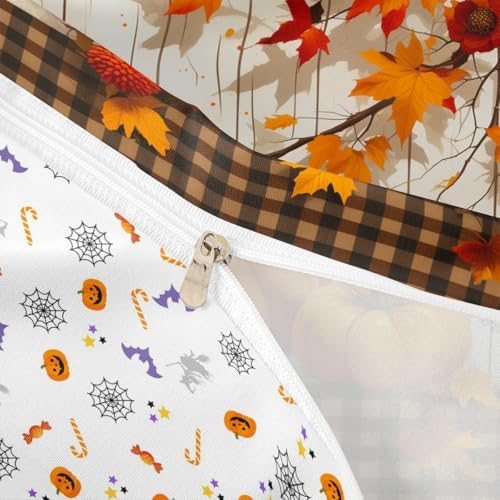 Erosebridal Fall Pumpkin Harvest Duvet Cover Toddler Size, Country Cottage Decor Comforter Cover for Kids Teens Adult Bedroom, Brown Plaid Bedding Set Rustic Maple Autumn Leaves Bedspread Cover - Image 6