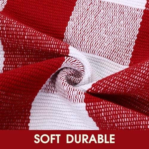 Christmas Red and White Plaid Rug, 4 x 6 Feet Washable Cotton Blend Woven Area Rug for Large Covered Front Porch, Entryway and Living Room, Reversible Buffalo Check - Image 3