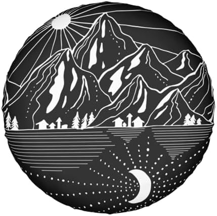 Spare Tire Cover Campsite Mountains with Sun Moon Wheel Tire Covers Waterproof Dust-Proof Wheel Tire Protector Weatherproof Tyre Covers Universal for RV SUV Truck Trailer Off-Road Car Camping 16 Inch