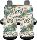 Boho Mandala Flower Butterfly Print Car Front Rear Seat Covers Full Set of 4 Car Accessories Vehicle Split Bench Protector Universal Fit for Cars Truck Sedan