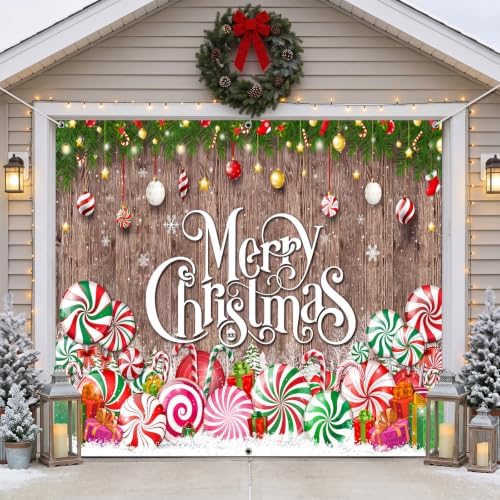 Teenyyou Christmas Garage Door Cover 7 x 8 ft Peppermint Candy by Teenyyou