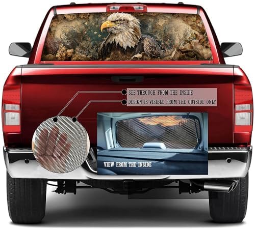 Vintage Eagle Truck Rear Window Graphic Decals, American Flag Bird Nature Pickup Car Window Stickers Truck Back Window Film Decal for Trucks SUV 66 x 22 inch