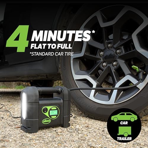 Slime 40047 Tire Inflator, Portable Car Air Compressor, Rugged, Inflate Right automatic shut off, with Digital 99 psi Display, Long Hose and LED Light, 12V, 4 min inflation - Image 3