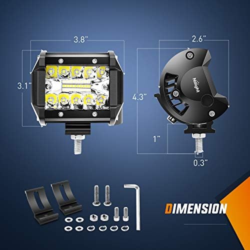 Nilight 2PC 4Inch Triple Row Led Light Pods 60W Flood Spot Combo 6000LM 2Pcs 6.5 Inch 120W Triple Row Light Bar Flood Spot Combo 12000LM Driving Boat Off Road Trucks Lights 2 Years Warranty (ZH042)