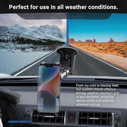 ARKON Mounts Slim-Grip Ultra Windshield Car Phone Mount | Universal Fit Phone Holder | Strong Suction Hold | Arm Extends for Long Dashboards | Compatible with iPhone, iPad Mini, Galaxy, and more