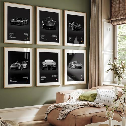 CSLGQGV Car Poster Vintage Racing Car Wall Art Supercar Canvas Prints Painting For Men Room Pictures Guys Dorm Room Aesthetics Decor Bedroom Office (Unframed,12×16inch,6pcs) black - Image 3