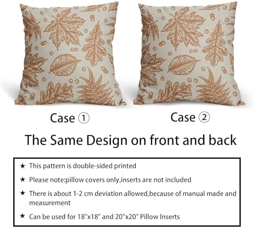 Fall Pillow Covers 22x22 Set of 2 Burnt Orange Maple Leaf Print Autumn Colored Harvest Decorative Outdoor Pillowcases Farmhouse Throw Cushion Case Decor for Home Couch Sofa Bed - Image 6