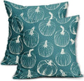 Teal Fall Pumpkin Pillow Covers 22x22 Set of 2 Autumn Themed Thanksgiving Cream Print Decorative Throw Pillows Outdoor Pillowcase Farmhouse Linen Cushion Case Decor for Home Sofa Couch Bed by Aytipun