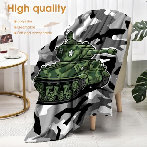 Camouflage Tank Throw Blanket, Gifts for Boys Teens Men Veterans, Soft Cozy Blanket for Couch Sofa Bed, Lightweight Warm Decor Throw for Living Room Bedroom, Dorm Travel Nap Blanket, 50"x60" - Image 4