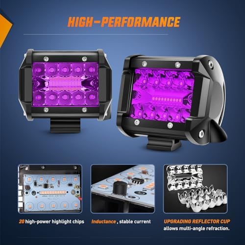 Nilight 2 PCS 4 Inch 60 W LED Light Pods Purple Spot Flood Combo Beam