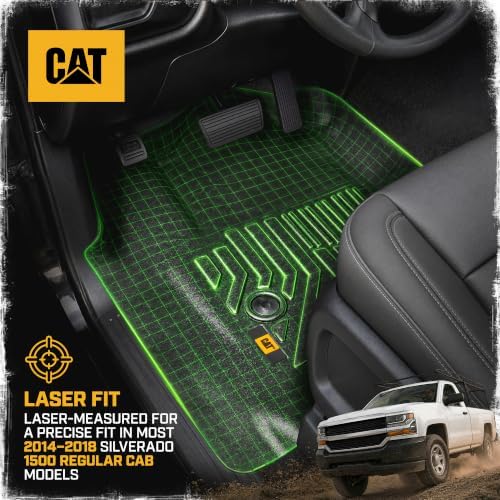 CAT® JustFit™ 3D Custom Fit Front Floor Mats for Chevy Silverado 1500 Regular Cab 2014-2018, Heavy Duty Rubber Floor Liners Laser Measured, Silverado Accessories
