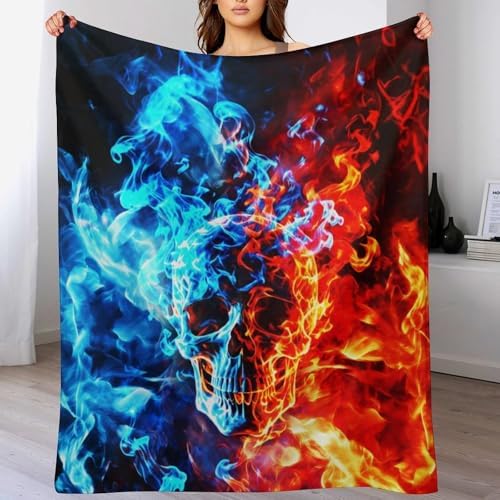 Socira Fire Skull Ice Blanket Throw Blanket Fire Skull Ice Gifts for Women Men Soft Sofa Throws for Travel Camping Bed Home Decor Car Birthday Gift 60"*80"（150 * 200cm） - Image 2
