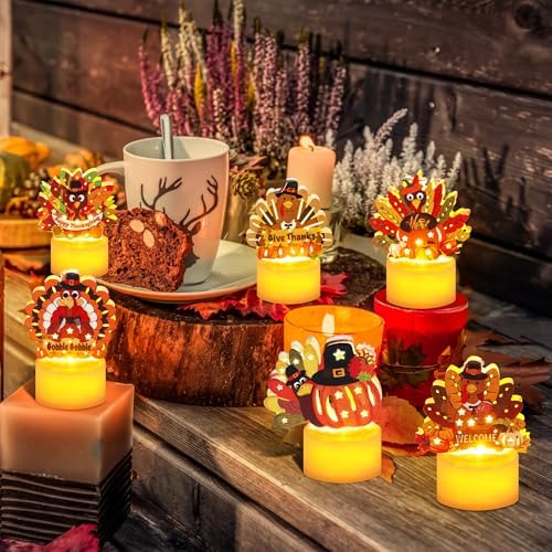 6 PCS Turkey Tea Lights Candles Thanksgiving Table Decorations, LED Flameless Tealight Candles Battery Operated Thanksgiving Decorations Centerpieces Turkey for Table Home Indoor Party Decor Gifts - Image 4