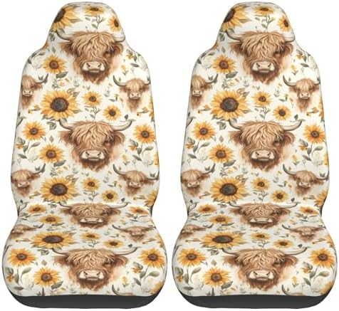 Highland Cow 2 Front Car Seat Covers for Car Truck Sedan SUV, Car Gifts, Durable Automotive Seat Covers, Breathable Bucket Seat Covers, Protective Interior Accessory (Black Ghostface)