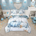 Erosebridal Fall Blue Pumpkin Bedding Set Watercolor Maple Eucalyptus by Erosebridal