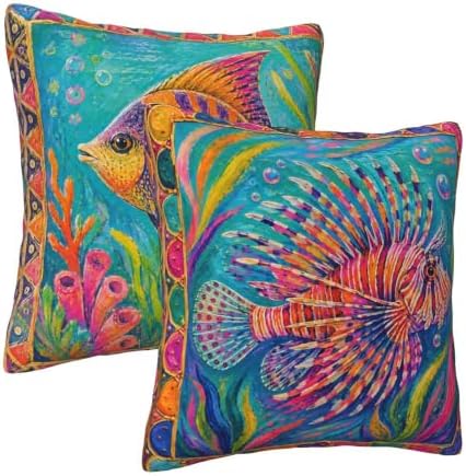 Colorful Lionfish Throw Pillow Covers 18x18 inch Set of 2 - Image 2