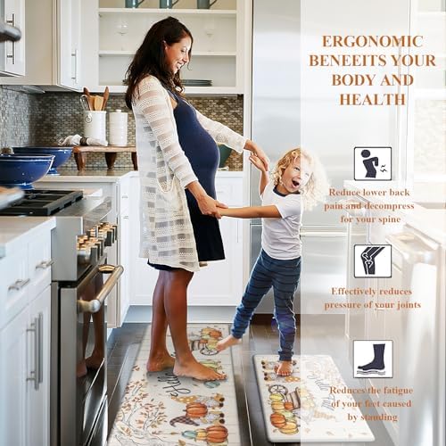 U'Artlines 2Piece Anti Fatigue Fall Kitchen Mats Rug Runner Set Hello Fall - Image 6