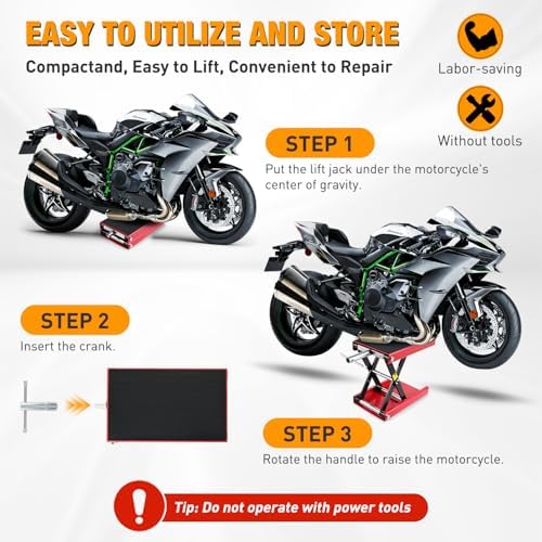 Nilight Motorcycle Lift Jack 1100 LBS Scissor Jack Stand Lift from 3.4" to 14.2" with Wide Deck Crank Handle Steel Scissor Hoist Garage Repair Lifter Table Jacks for Motorcycles ATV Dirt Bike, Red - Image 6