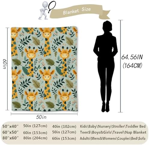 Adorable Giraffe Blanket, Soft Flannel Throw Blanket for Couch, Bed, Travel, Living Room & Home Decor, Cozy Lightweight Warm Fuzzy Blankets for Adults Kids Women Boys Girls 60×50 in - Image 3