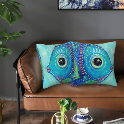 Blue Fish Painting Throw Pillow Covers 18x18 inch Set of 2 - Image 6