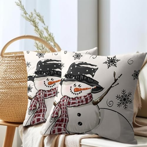 Sweetshow Winter Black Snowman Pillow Covers 20x20 Inches Xmas Snowflake White Throw Pillow Case Set of 2 Xmas Pillows Cotton Linen Cushion Cover for Home Couch Sofa Livingroom - Image 7