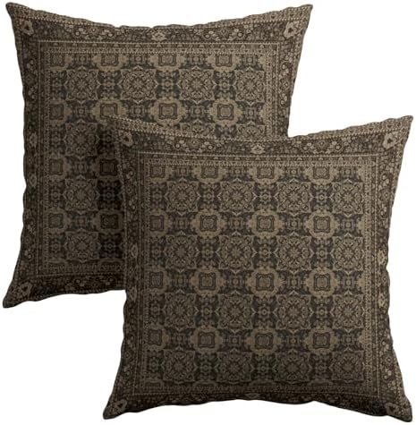 Brown Antique Tabriz Rug Print Pillow Covers 12x12 Inches Retro Turkish Throw Pillow Case Set of 2 Vintage Floral Block Print Pillows Cotton Linen Cushion Cover for Home Couch Sofa Livingroom by Sweetshow