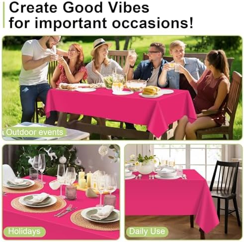 QIKSION 3 Pack Hot Pink Plastic Tablecloth, Hot Pink Table Cloth Disposable - Image 4