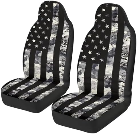 Gray US Flag Front Car Seat Cover 2 Pcs Patriotic Car Seat Covers for Front Seats Removable Automotive Accessories Easy Installation Universal Fit for Cars SUVs and Sedans