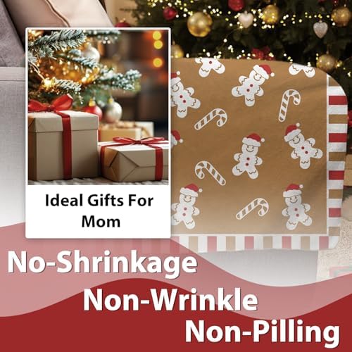 Christmas Gingerbread Man Flannel Throw Blanket, Cute Xmas Candy Cane - Image 2