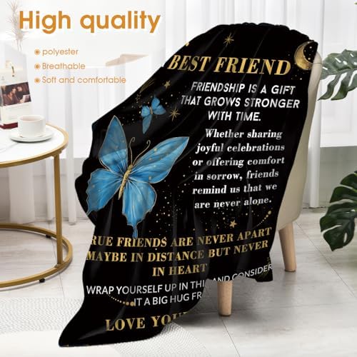 Best Friend Friendship Gifts Blanket for Women Men Mom Birthday Christmas Halloween Easter Gift Female Friends Kids Girls Boys Blue Butterfly Inspirational Words Throw Blanket 50"x60" - Image 4