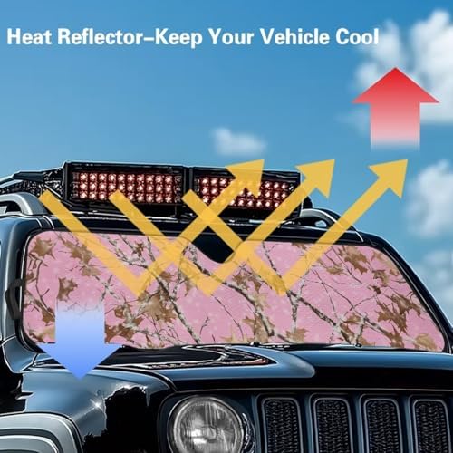 Renewold Automotive Windshield Sunshade for Jeep Wrangler JK JKU JL JLU 1997-2023 2&4 Door Jeep Gladiator JT 2020-2023 Pink Camo Hunting Sun Shade for Car Window Car Accessories Auto Sun Visor Shield