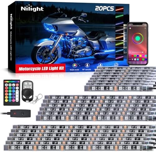 Nilight 20PCS Motorcycle RGB LED Light Kits with APP & Remote Control