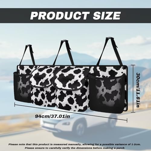 Cow Print Car Trunk Organizer Car Backseat Storage Bag with 4 Pockets Hanging Trunk Cargo Storage Universal Auto Accessories for Sedans SUV Trucks Van