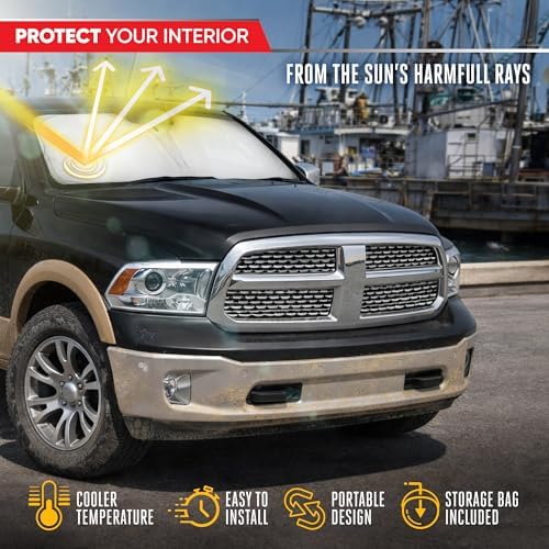 Motor Trend Custom Fit Dodge Ram 1500 Windshield Sun Shade - Fits All (2011-2018) Trims - Foldable Pop-Up Car Windshield Sunshade Dodge Ram 1500 Accessories - Automotive Ram Truck Interior Protection
