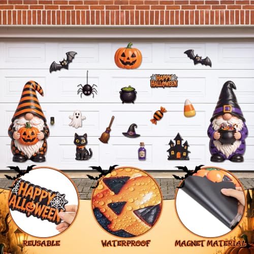 Flutesan 16 Pcs Halloween Gnome Garage Door Magnets Large Pumpkin Bat - Image 4