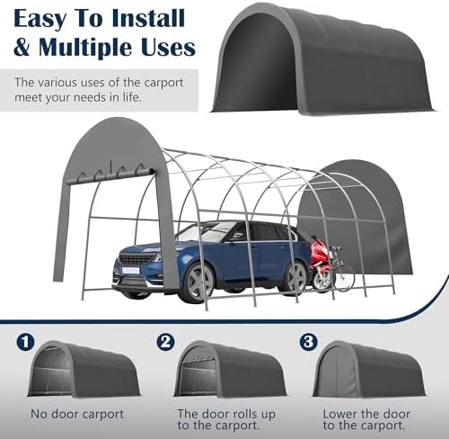 KEIKI 12x20 FT Carport Canopy, Commercial-Grade Steel Frame Garage, - Image 7