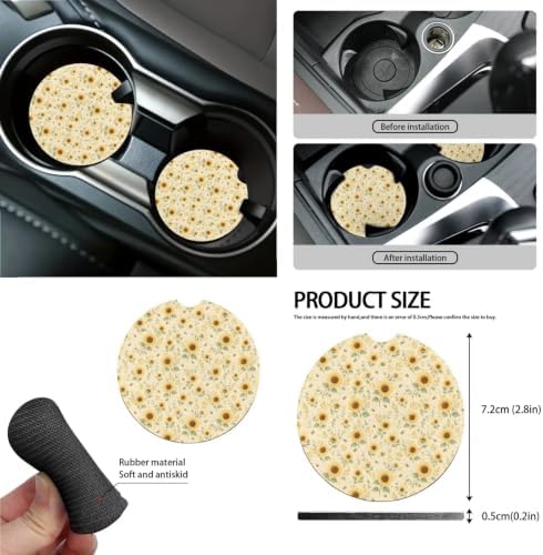 15Pcs Car Seat Cover Full Set Car Steering Wheel Cover Seat Belt Cover Trash Bin Air Vent Storage Box Front Rear View Mirror Car Cup Holder Keychain, Vintage Sunflower Floral