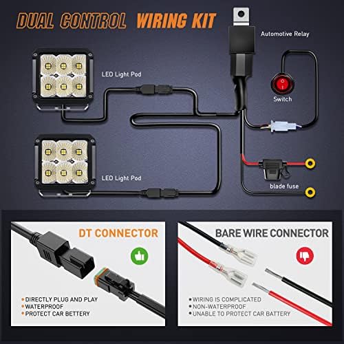 Nilight 2 PCS 4 Inch 120W 120° Super Flood Square LED Pod Lights