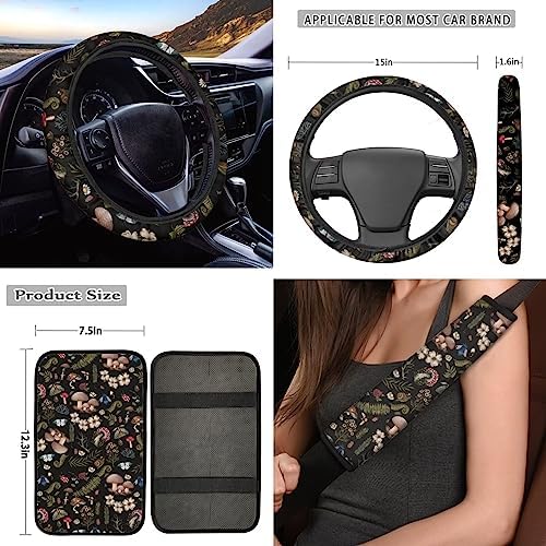 Mushroom Car Seat Covers with Butterfly Snail Daisy Flower Seat Protection for Vehicle SUV Truck,Durable Non Slip Auto Steering Wheel Covers Coaster Keychains Seatbelt Pads Armrest Pad 12 Pcs