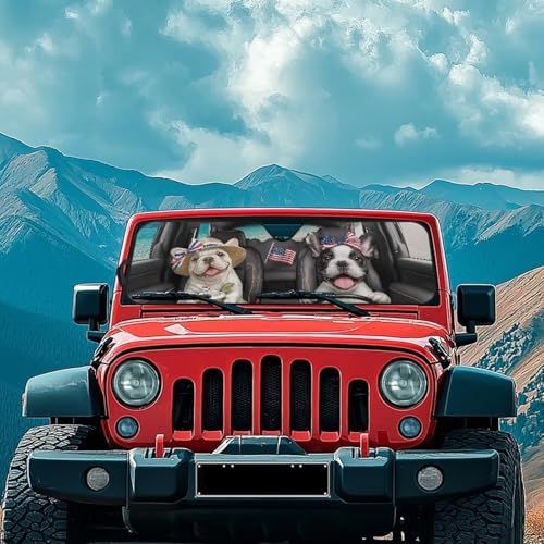 Renewold Front Windshield Sunshade for Gladiator JT Car Window Sun Shades for Jeep Wrangler Funny Pug Driving Blocks Heat Sunlight UV Outdoor Sun Visor Shield Cover Easy Install Interior Accessories