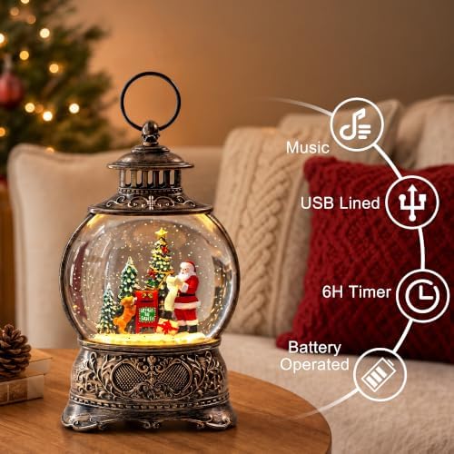 Christmas Snow Globes Christmas Water Lantern with Vintage Santa & Letters to Santa Mailbox Scene Music & 6H Timer USB Lined/Battery Operated Lighted Lanterns for Xmas Festival Decoration Gifts - Image 3