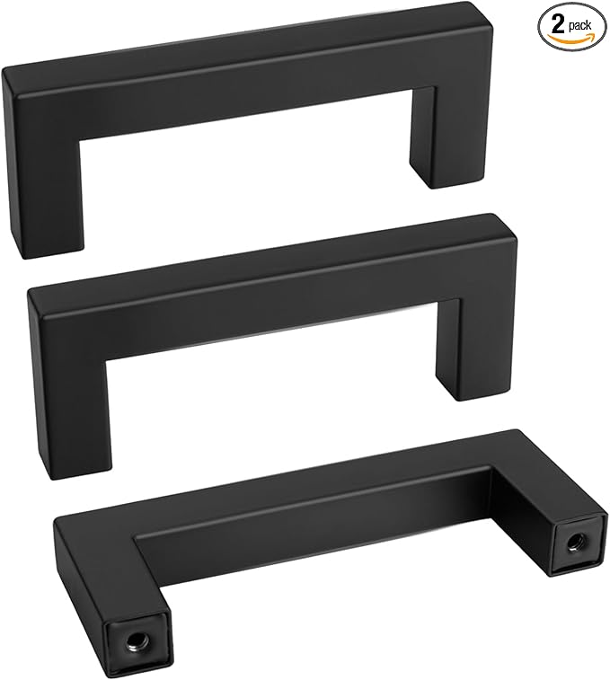 Goldenwarm 2Pack Black Square Bar Cabinet Pull Drawer Handle Stainless Steel by goldenwarm