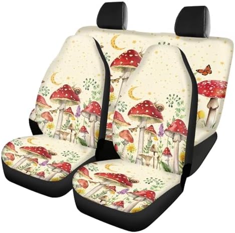 Vintage Mushroom Snail Pattern Car Accessories Car Seat Covers Front Rear Breathable Seat Covers Universal Fits for Truck, Sedan, SUV Auto Interior Protector
