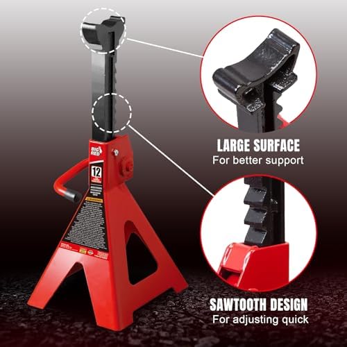 Big RED 12 Ton Jack Stands with Lock Adjustable Height to 28.15'', Fit for Cars, SUVs, and Most Automobiles, Red, 2 Pack - Image 3