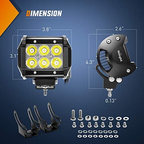 Nilight 4PCS 4 Inch 18W Spot Led Light Bars LED Work Lights Led Fog Lights Off Road Driving Lights with Off Road Wiring Harness