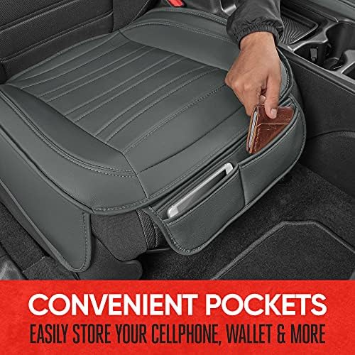 Motor Trend Gray Faux Leather 1-Piece Padded Car Seat Protector with Storage Pockets, Premium Interior Front Seat Cover for Cars Truck SUV Auto