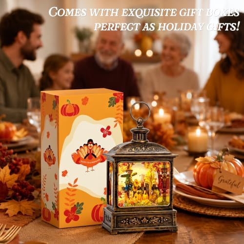 Fall Snow Globe Lantern - Thanksgiving Glittering Lighted Lantern, Fall Decorations Autumn Harvest Day Gifts, Home Fall Indoor Decor (Scarecrow &Turkey) - Image 6