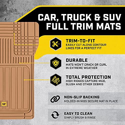 Cat® ToughLiner™ Beige Car Floor Mats - Heavy Duty Trim to Fit Floor Mats for Trucks - All-Weather Truck Accessories & Odorless Rubber Automotive Floor Mats - Car Mats & SUV Floor Liners for Car