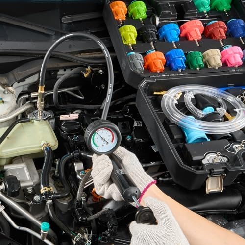 VEVOR 28 pcs Universal Radiator Pressure Tester Kit, Coolant Pressure Tester Kit with Manual Pump and Color-Coded Test Caps, Coolant Vacuum Refill kit for Cars Motorcycles Trucks Cooling System - Image 7