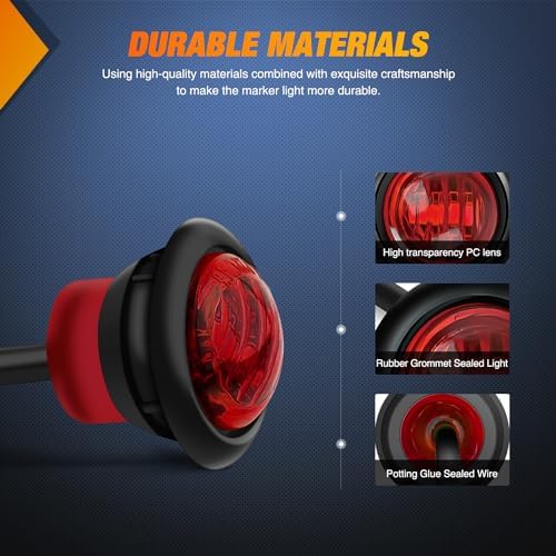 Nilight 3/4" Round Marker Light 10PCS Red LED 3 Connectors Brake Lights
